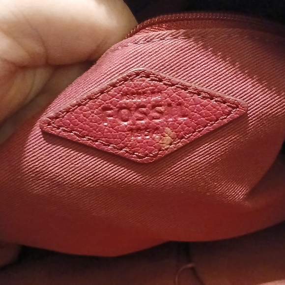 Fossil Red Leather Crossbody Bag Suede Flap Brass Hardware - Picture 9 of 10